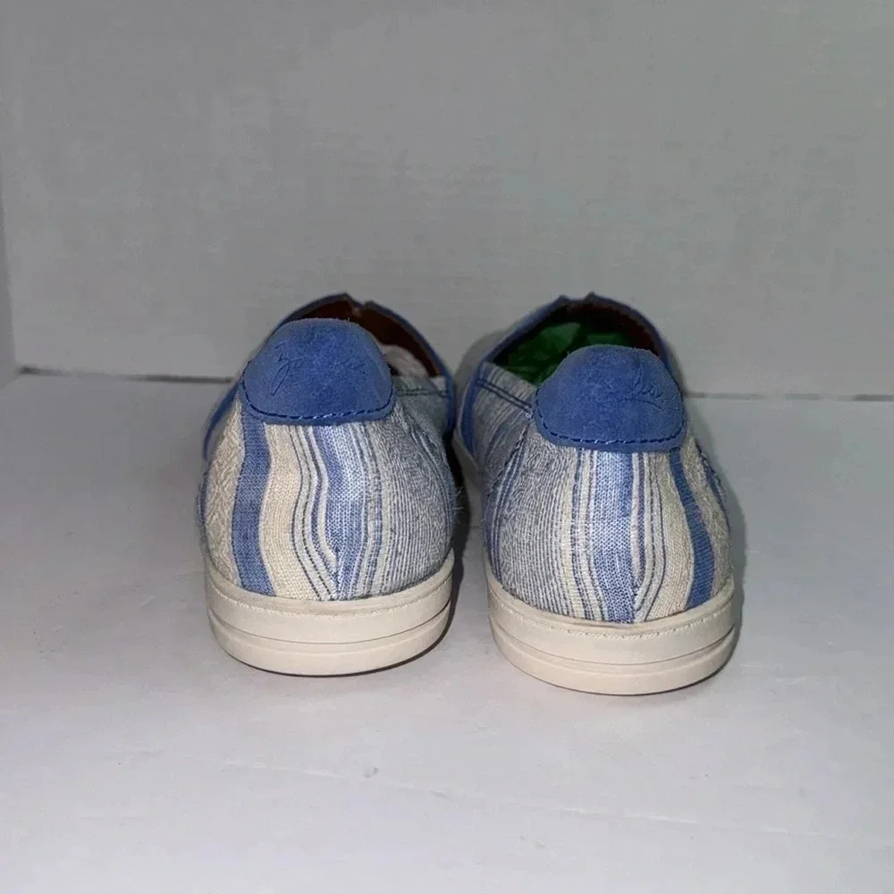 Zodiac Women's Vane Striped Fabric Leather Slip-Blue & Cream Sneakers Shoes - Picture 4 of 5
